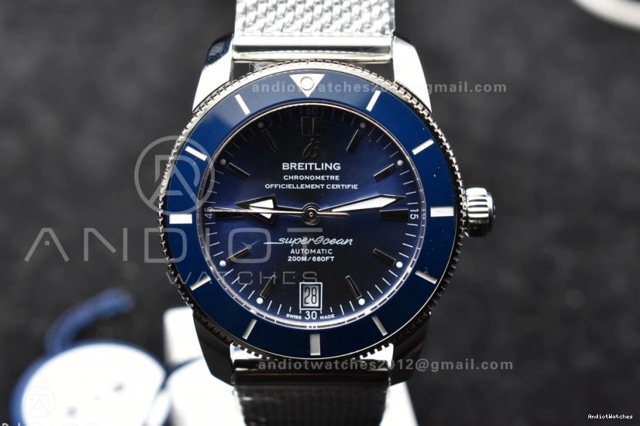 Fashionable Mesh 42mm Ceramic SS Blue Dial Bezel Blue II on 1169 A Heritage SS BLSF SuperOcean Bracelet 0913